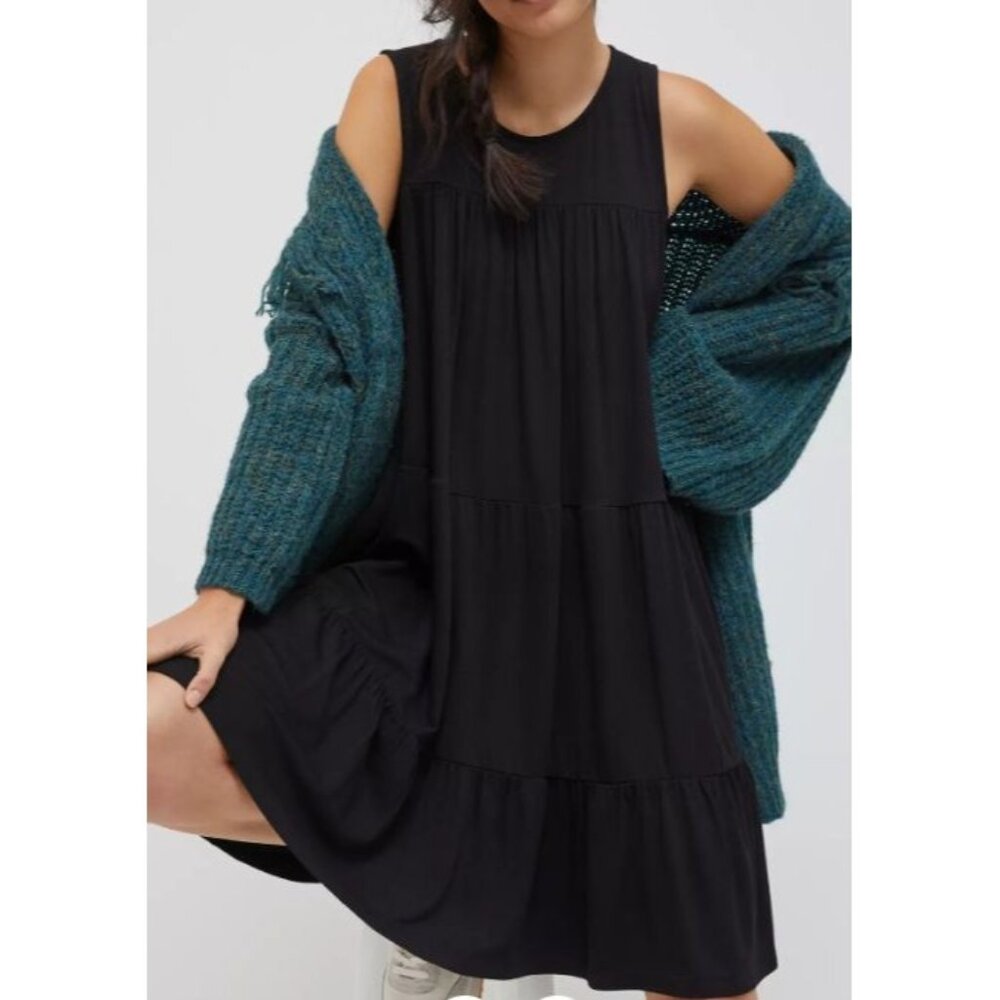 Anthropologie Shanna Tiered Tunic Women's Dress Black S Minimalist Boho Casual